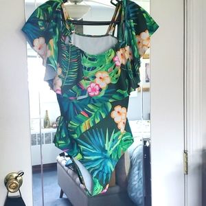 Tropical Bathing Suit by Holipick Flounce sz L NWT